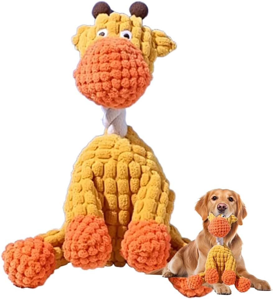 Durable Plush Dog Toy for Strong Chewers with Squeaker for Puppies and Adult Dogs Brown