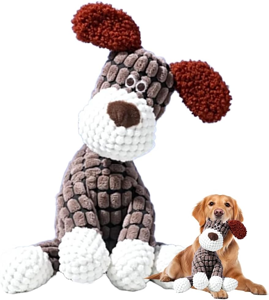 Durable Plush Dog Toy for Strong Chewers with Squeaker for Puppies and Adult Dogs Brown