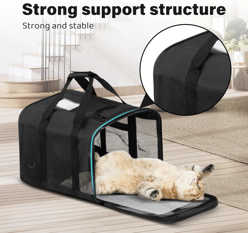 Soft-Sided Pet Travel Carrier for Cats & Small Dogs Collapsible & Durable · 17" x 12" x 12" · Up to 17 lbs · Black
