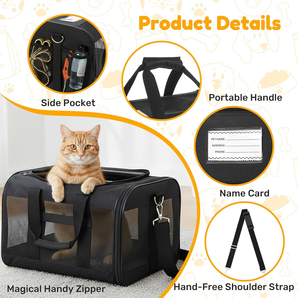 Soft-Sided Pet Travel Carrier for Cats & Small Dogs Collapsible & Durable · 17" x 12" x 12" · Up to 17 lbs · Black