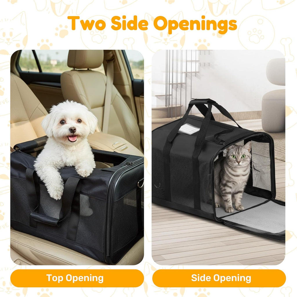 Soft-Sided Pet Travel Carrier for Cats & Small Dogs Collapsible & Durable · 17" x 12" x 12" · Up to 17 lbs · Black